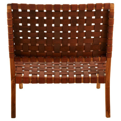 Tan Woven Leather and Teak Wood Chair