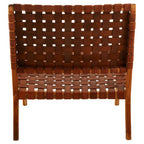 Tan Woven Leather and Teak Wood Chair