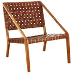 Tan Woven Leather and Teak Wood Chair