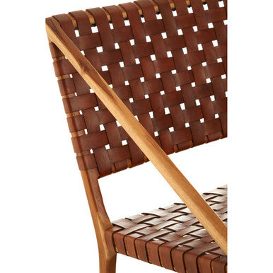 Tan Woven Leather and Teak Wood Chair