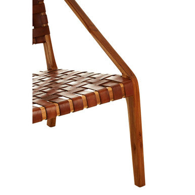 Tan Woven Leather and Teak Wood Chair