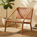 Tan Woven Leather and Teak Wood Chair