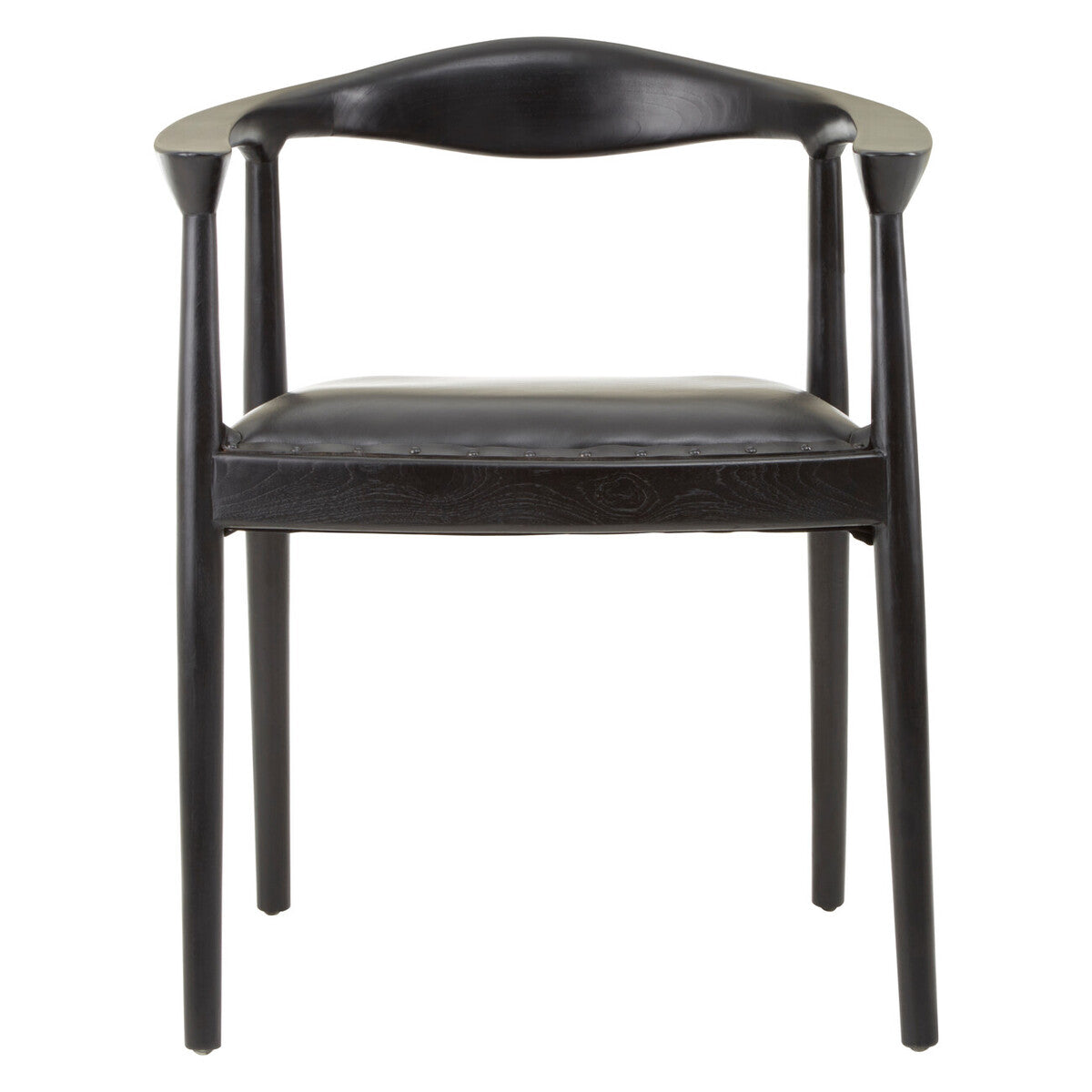 Black Leather and Teak Wood Chair