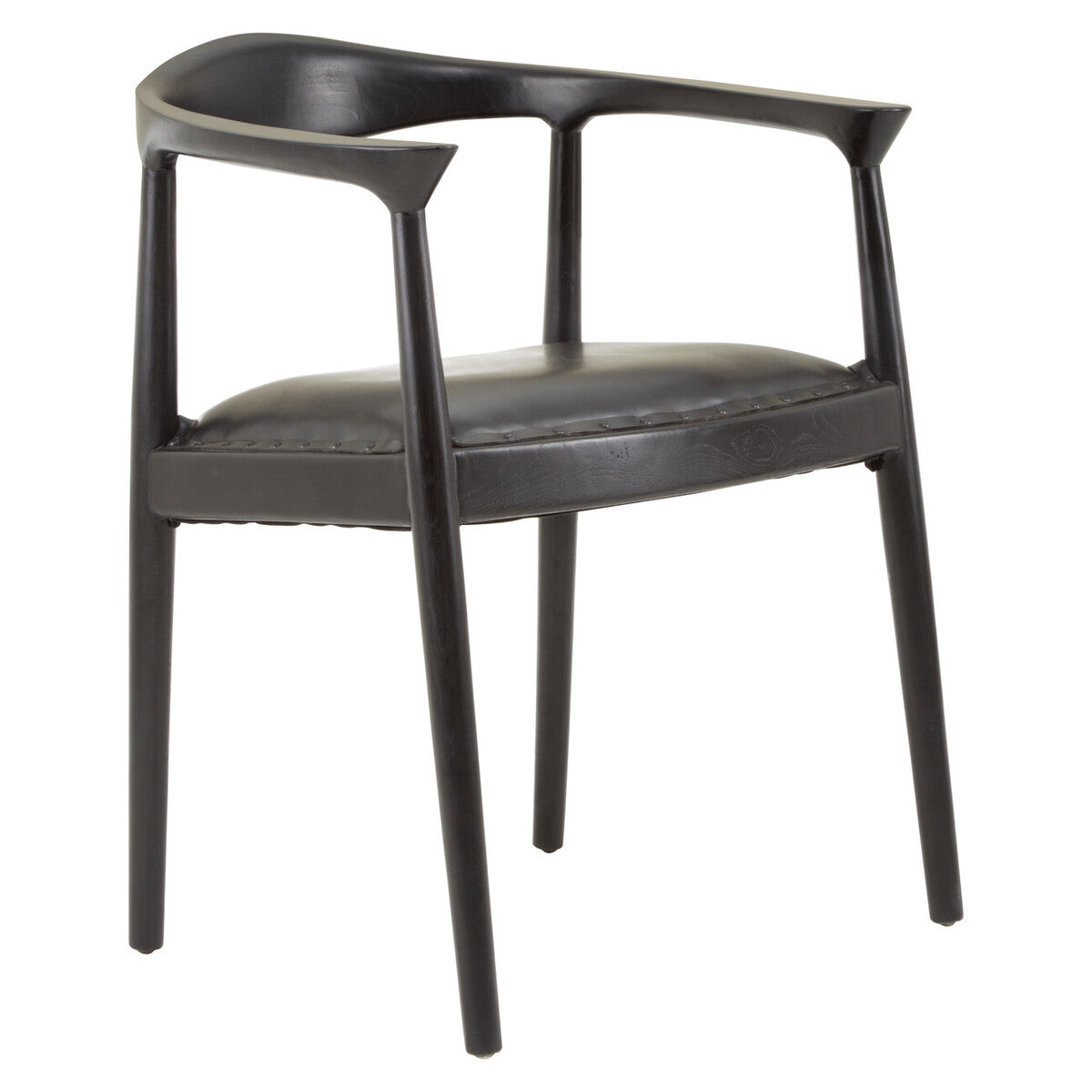Black Leather and Teak Wood Chair