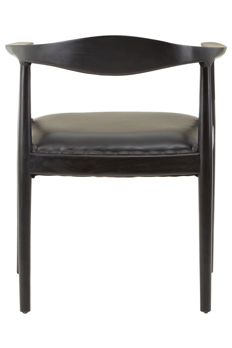 Black Leather and Teak Wood Chair
