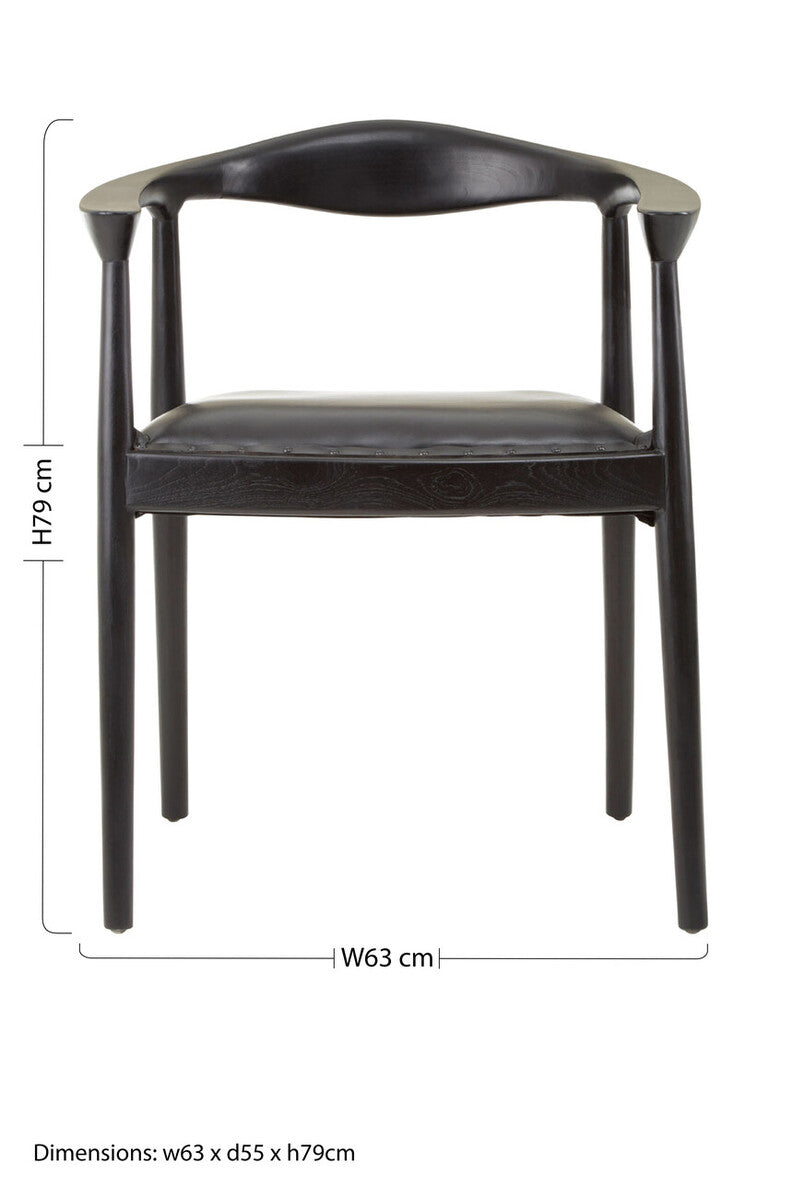 Black Leather and Teak Wood Chair