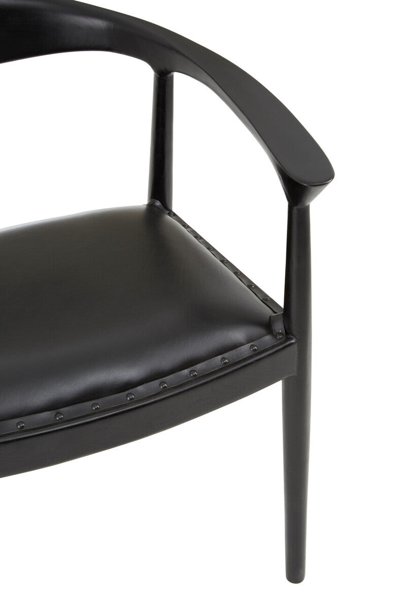 Black Leather and Teak Wood Chair
