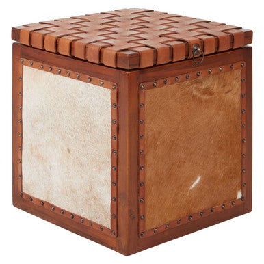 Tan Hair on Leather Storage Stool