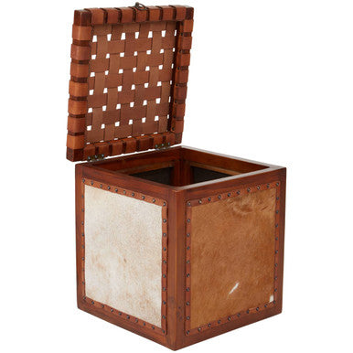 Tan Hair on Leather Storage Stool