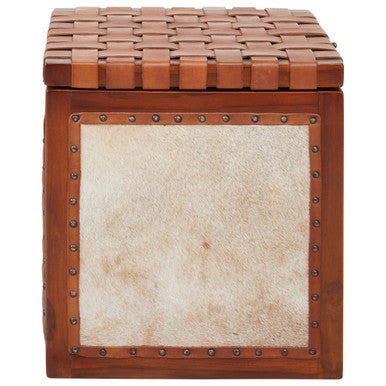Tan Hair on Leather Storage Stool