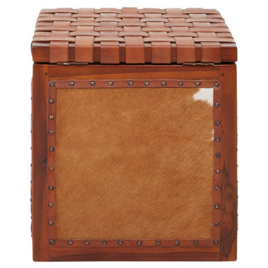 Tan Hair on Leather Storage Stool