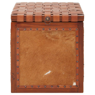 Tan Hair on Leather Storage Stool