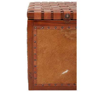 Tan Hair on Leather Storage Stool