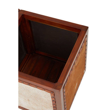 Tan Hair on Leather Storage Stool