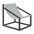 Grey Leather and Black Teak Wood Sling Chair