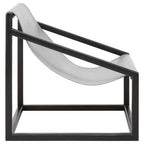 Grey Leather and Black Teak Wood Sling Chair
