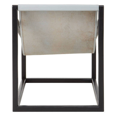 Grey Leather and Black Teak Wood Sling Chair