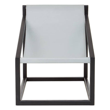 Grey Leather and Black Teak Wood Sling Chair