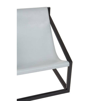 Grey Leather and Black Teak Wood Sling Chair