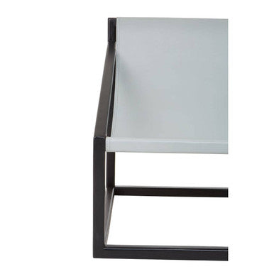 Grey Leather and Black Teak Wood Sling Chair