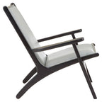 Grey Leather and Black Teak Wood Chair with Stud Detail