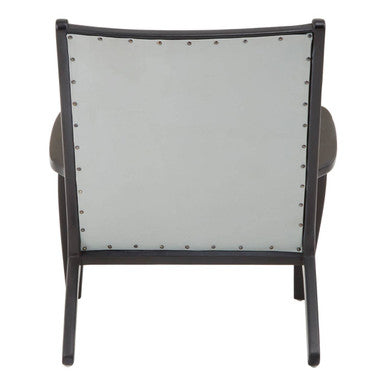 Grey Leather and Black Teak Wood Chair with Stud Detail
