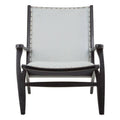 Grey Leather and Black Teak Wood Chair with Stud Detail
