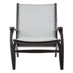 Grey Leather and Black Teak Wood Chair with Stud Detail