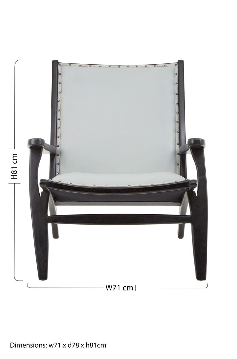 Grey Leather and Black Teak Wood Chair with Stud Detail