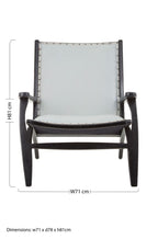 Grey Leather and Black Teak Wood Chair with Stud Detail