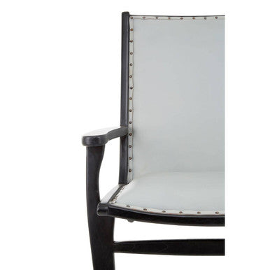 Grey Leather and Black Teak Wood Chair with Stud Detail