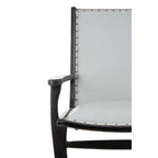 Grey Leather and Black Teak Wood Chair with Stud Detail