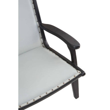 Grey Leather and Black Teak Wood Chair with Stud Detail