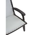 Grey Leather and Black Teak Wood Chair with Stud Detail