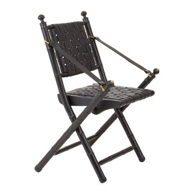 Black Strapped Leather Chair with Wood Frame