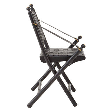 Black Strapped Leather Chair with Wood Frame