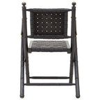 Black Strapped Leather Chair with Wood Frame