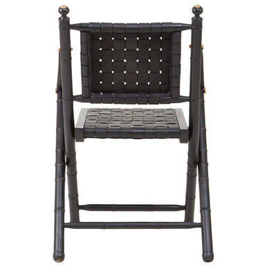 Black Strapped Leather Chair with Wood Frame