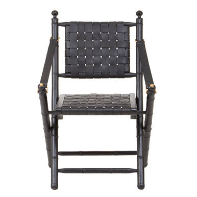 Black Strapped Leather Chair with Wood Frame