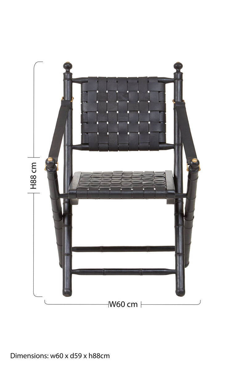 Black Strapped Leather Chair with Wood Frame