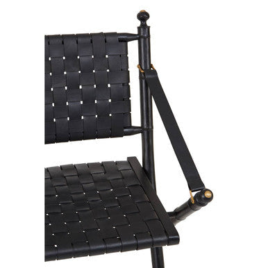 Black Strapped Leather Chair with Wood Frame