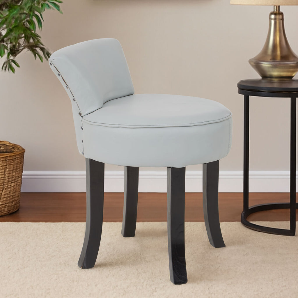 Grey Leather Rounded Chair with Stud Detail