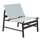 Grey Leather and Black Teak Wood Modern Sling Chair
