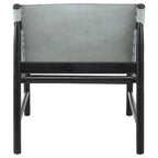 Grey Leather and Black Teak Wood Modern Sling Chair