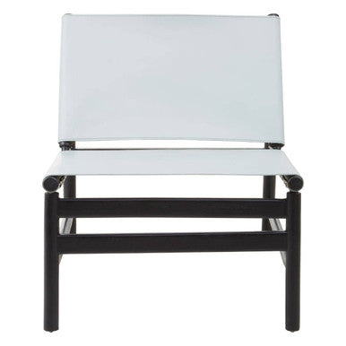 Grey Leather and Black Teak Wood Modern Sling Chair