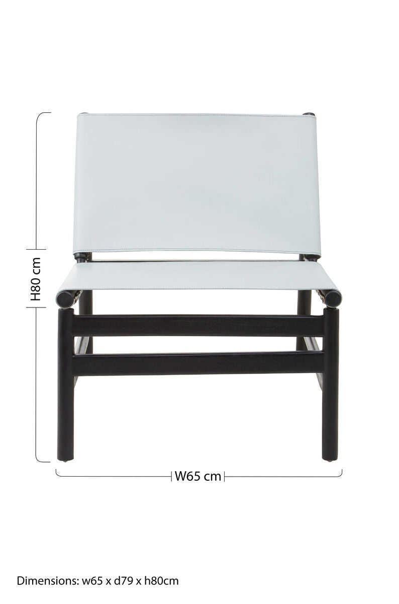 Grey Leather and Black Teak Wood Modern Sling Chair