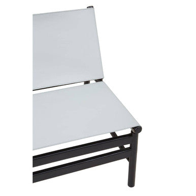 Grey Leather and Black Teak Wood Modern Sling Chair