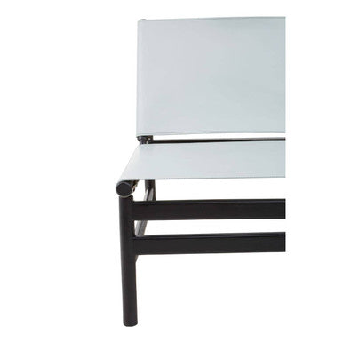 Grey Leather and Black Teak Wood Modern Sling Chair