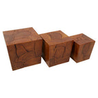 Teak Wood Set of 3 Side Tables and Stools