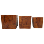 Teak Wood Set of 3 Side Tables and Stools